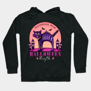 Halloween night, cartoon illustration of a roaring black cat Hoodie